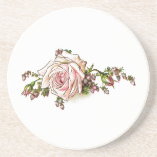 Viktorianische rosa Rose und Knospen Sandstein Untersetzer