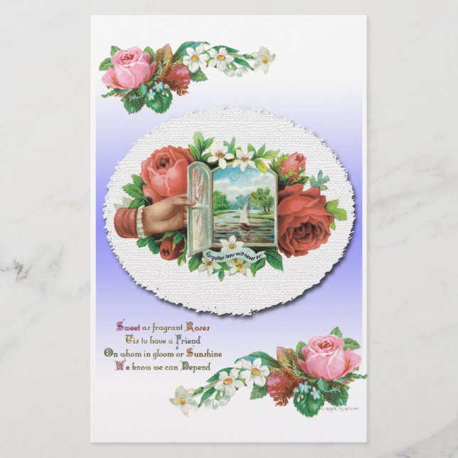 Viktorianische Rose Blumenschrift Briefpapier (Vorderseite)