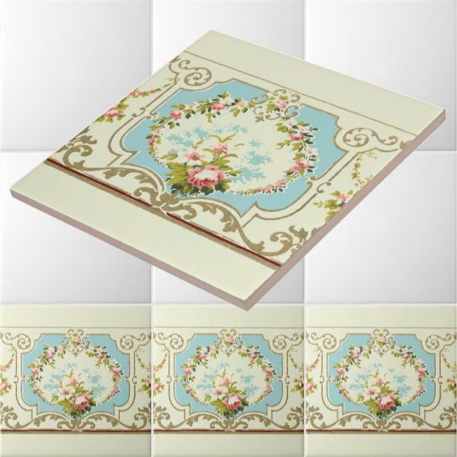 Viktorianische Rose Cluster & Scrolls Border Fliese (Von Creator hochgeladen)