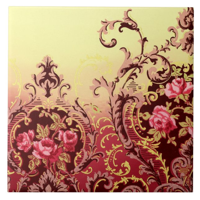 Viktorianische Rose elegante Blumen Vintag Fliese (Vorderseite)