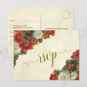 Viktorianische Rose Elegante Herbsthochzeit RSVP Postkarte