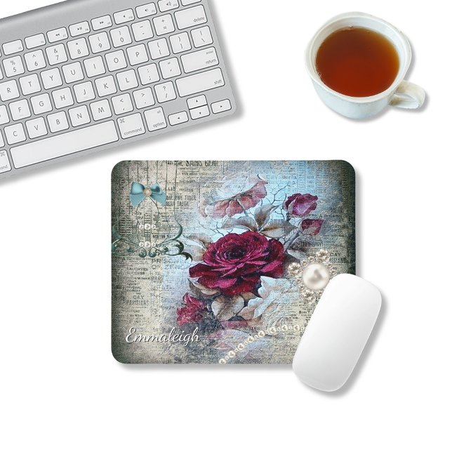 Viktorianische Rose Ephemera Monogram Mousepad (Von Creator hochgeladen)