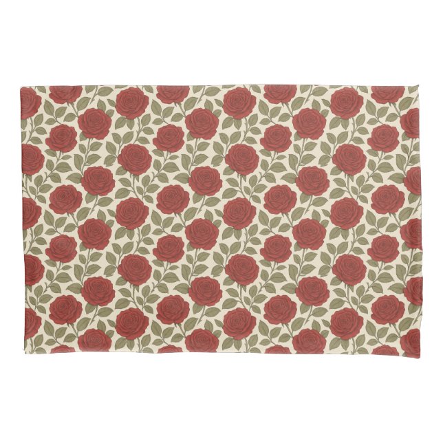 Viktorianische Rose Garden Rote Flora Muster Kissenbezug (Vorderseite)