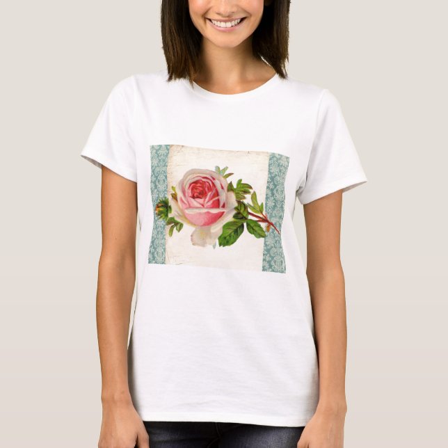 Viktorianische Rose und Damast T-Shirt (Vorderseite)