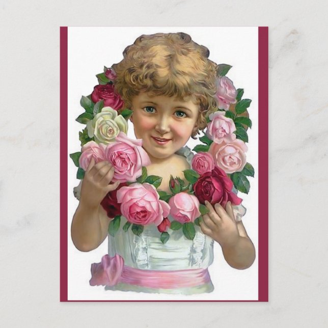 Viktorianische Rose Wreath Girl Postkarte (Vorderseite)
