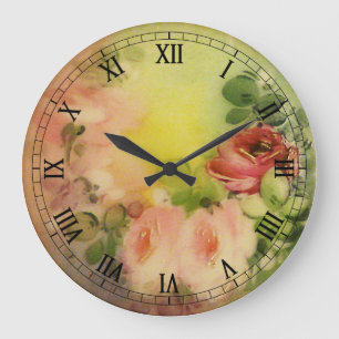 Viktorianische Rosen 1 Große Wanduhr