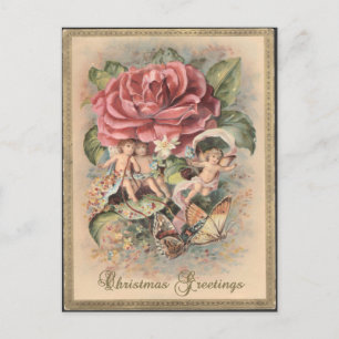 Viktorianische Rosen & Cherubs Weihnachts-Postkart Feiertagspostkarte