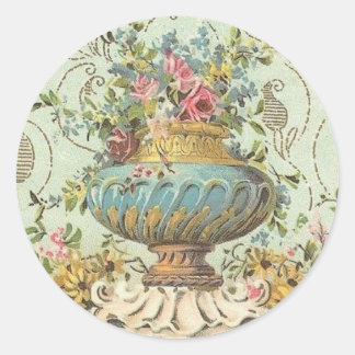 Viktorianische Rosen-Vase Runder Aufkleber