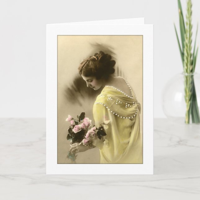 Viktorianische Rosenfrau, romantisch Karte (Vorderseite)
