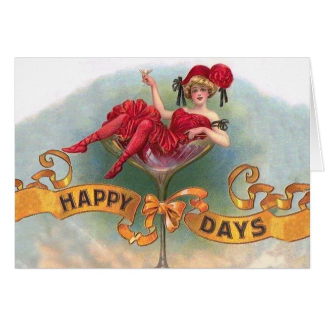 Viktorianische Rote Champagnerfrau Happy (Vorderseite (Horizontal))