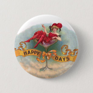 Viktorianische Rote Champagnerfrau Happy Button