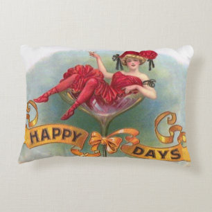 Viktorianische Rote Champagnerfrau Happy Dekokissen