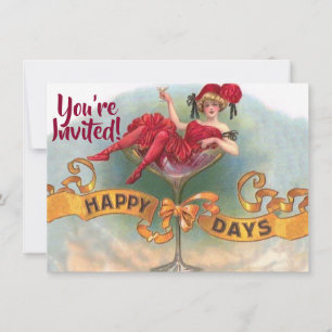 Viktorianische Rote Champagnerfrau Happy Einladung