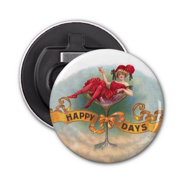 Viktorianische Rote Champagnerfrau Happy Flaschenöffner (Vorderseite)