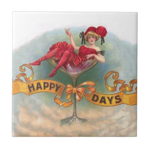 Viktorianische Rote Champagnerfrau Happy Fliese