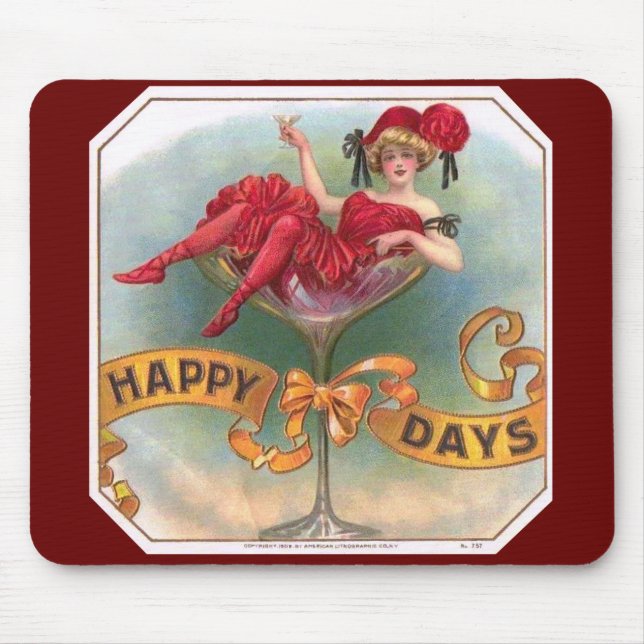 Viktorianische Rote Champagnerfrau Happy Mousepad (Vorne)