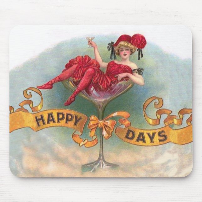 Viktorianische Rote Champagnerfrau Happy Mousepad (Vorne)