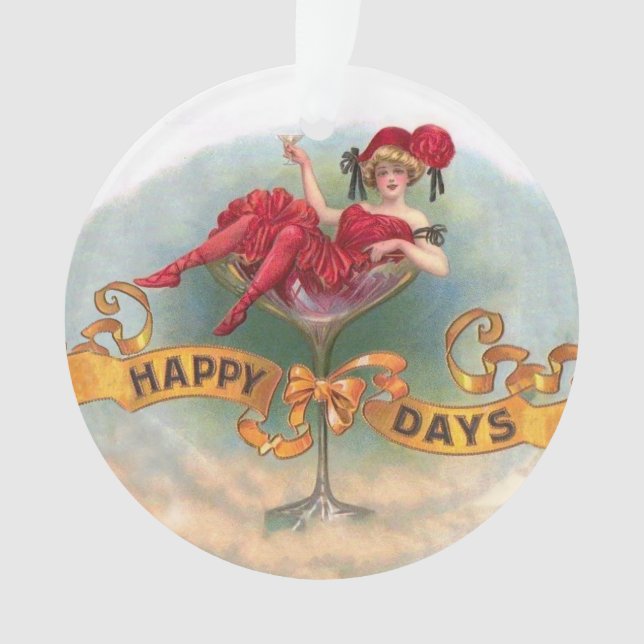 Viktorianische Rote Champagnerfrau Happy Ornament (Vorderseite)
