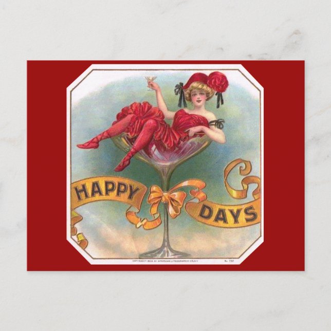 Viktorianische Rote Champagnerfrau Happy Postkarte (Vorderseite)