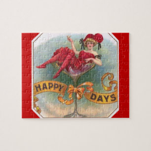 Viktorianische Rote Champagnerfrau Happy Puzzle