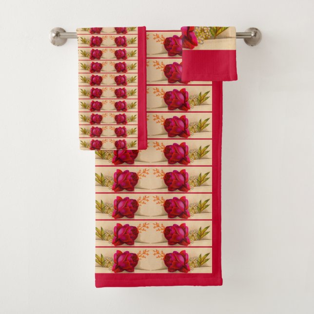Viktorianische rote Rose Badhandtuch Set (Insitu)