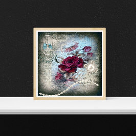 Viktorianische Rote Rose Ephemeral Grunge Poster