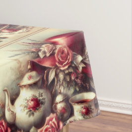 Viktorianische Rote Rose Hut und Teeklappen Tischdecke