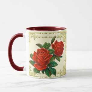 Viktorianische Rote Rosen Goldene Rahmen Kaffee Ta Tasse