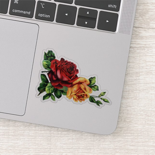 Viktorianische Rote und goldene Gelbe Rosen Aufkleber (Detail)