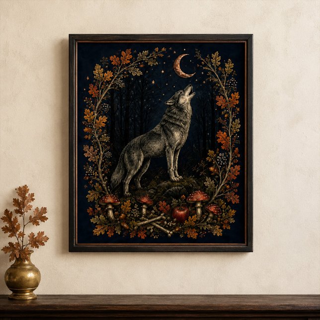 Viktorianische Samhain-Wolf-Botanik-Wandkunst Poster (Victorian Samhain Wolf Botanical Wall Art)