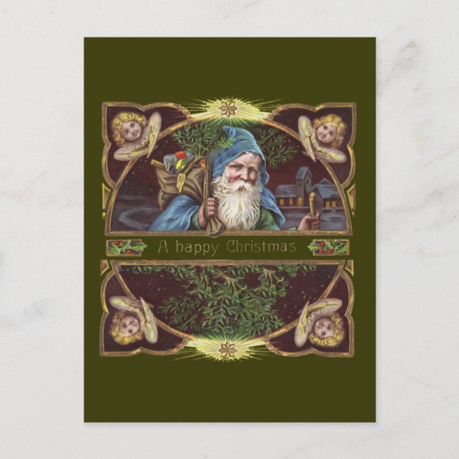 Viktorianische Santa Angels Weihnachtsantike Feiertagspostkarte (Vorderseite)