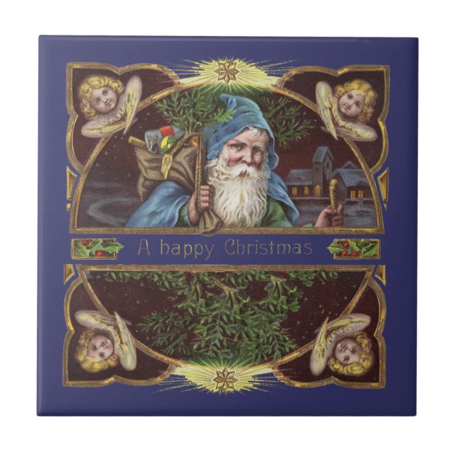 Viktorianische Santa Angels Weihnachtsantike Fliese (Vorderseite)