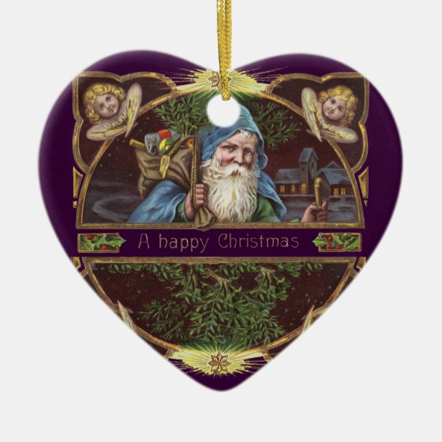 Viktorianische Santa Angels Weihnachtsantike Keramikornament (Vorne)