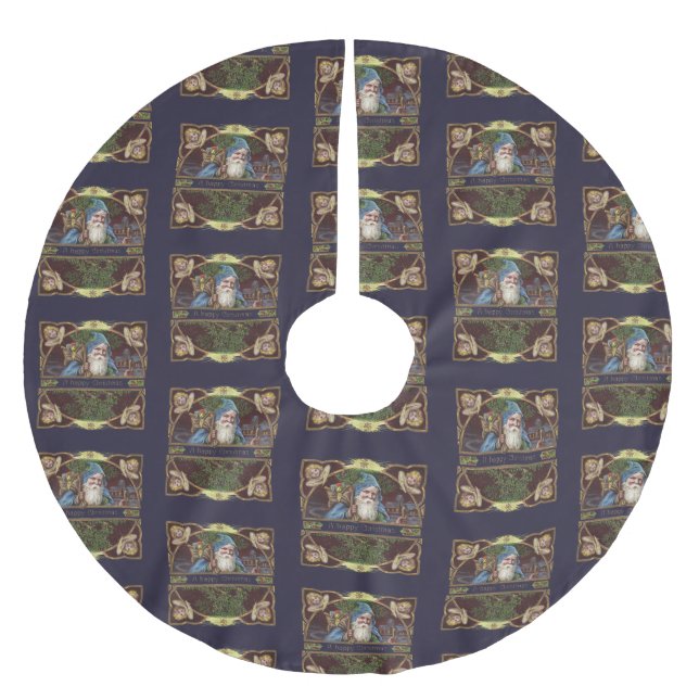 Viktorianische Santa Angels Weihnachtsantike Polyester Weihnachtsbaumdecke (Vorderseite)