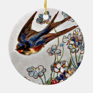 Viktorianische Schwalben-Weihnachtsverzierung Keramik Ornament