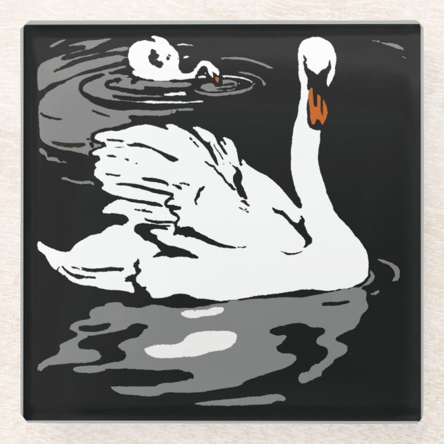 Viktorianische Schwäne von Holzschnitztieren Glasuntersetzer (Vorderseite)