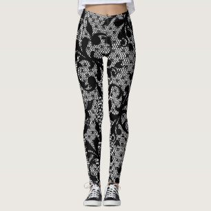 Viktorianische Schwarze Flora Spitzen-Leggings Leggings