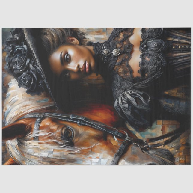 Viktorianische schwarze Frau mit Pferd Seidenpapier (Vorderseite)