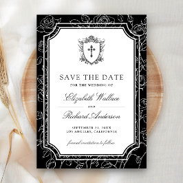 Viktorianische schwarze katholische Hochzeit Save The Date