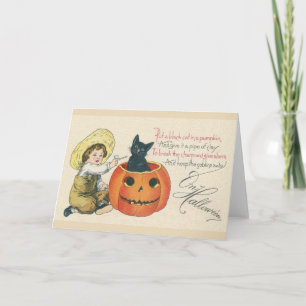 Viktorianische schwarze Katze Halloween-Grußkarte Karte