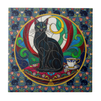 Viktorianische schwarze Katzenkunstfliesen, Vintag Fliese