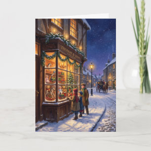 Viktorianische Spielzeugladen-Weihnachtskarte Feiertagskarte