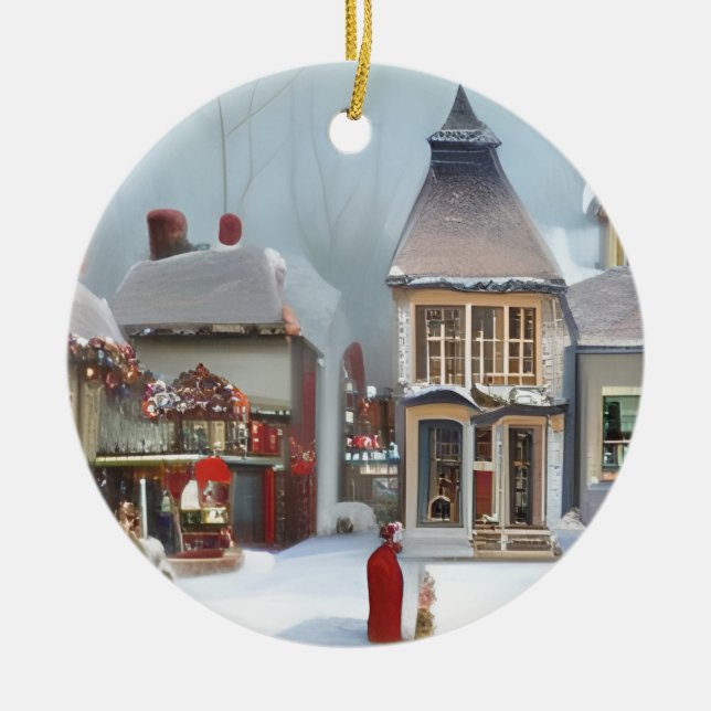 Viktorianische Stadt zu Weihnachten Keramik Ornament (Vorne)