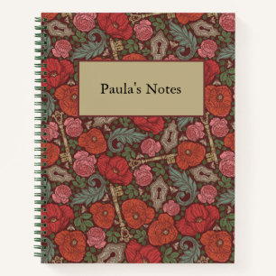 Viktorianische Steampunk Alte Lock-Taste rote Pflö Notizbuch