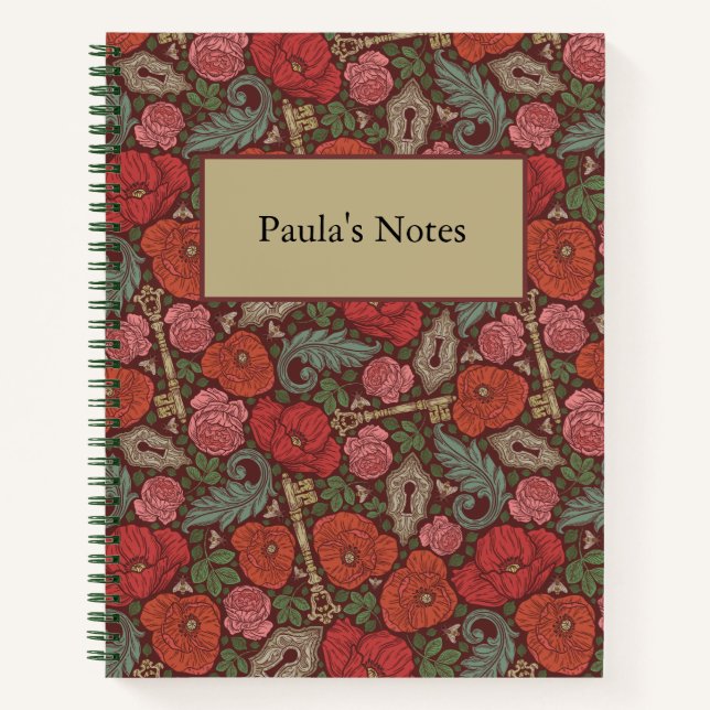 Viktorianische Steampunk Alte Lock-Taste rote Pflö Notizbuch (Vorderseite)