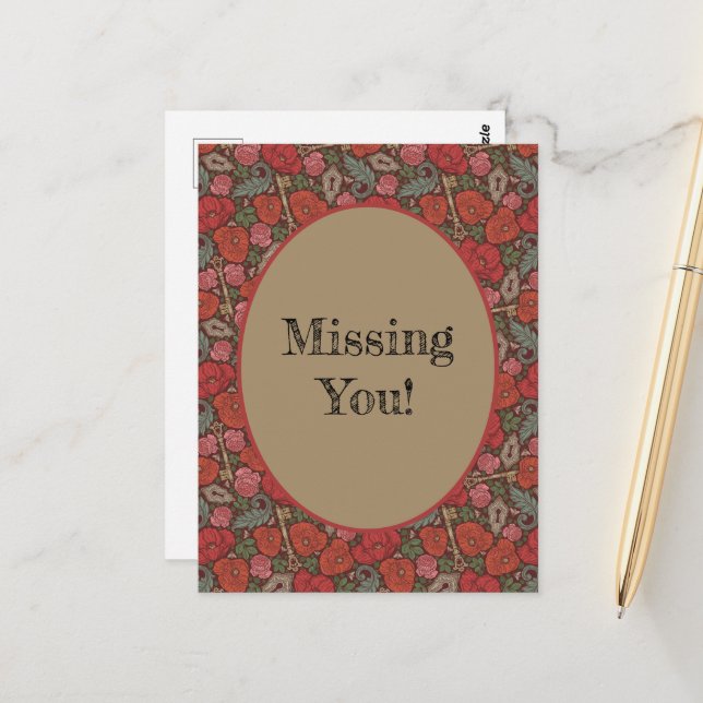 Viktorianische Steampunk Alte Lock-Taste rote Pflö Postkarte (Vorderseite/Rückseite Beispiel)