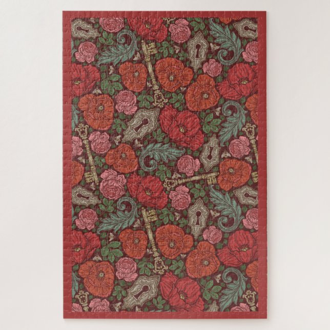 Viktorianische Steampunk Alte Lock-Taste rote Pflö Puzzle (Vertikal)