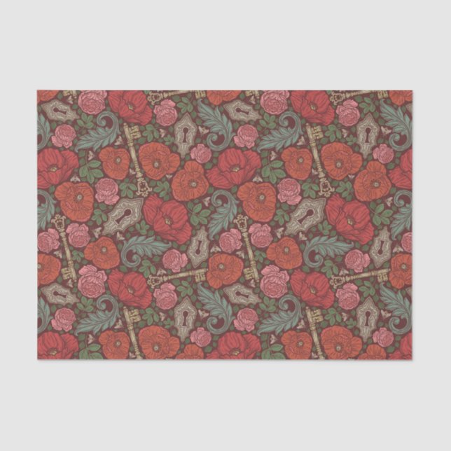Viktorianische Steampunk Alte Lock-Taste rote Pflö Seidenpapier (Vorderseite)