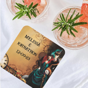 Viktorianische Steampunk-Hochzeit Rechteckiger Pappuntersetzer