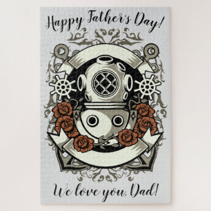 Viktorianische Steampunk-Tiefseetaucher-Rote Rosen Puzzle